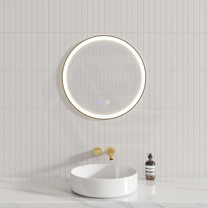 600/800Mm Round Black Framed Led Mirror With Easy Hooks And Dimmer Mirrors