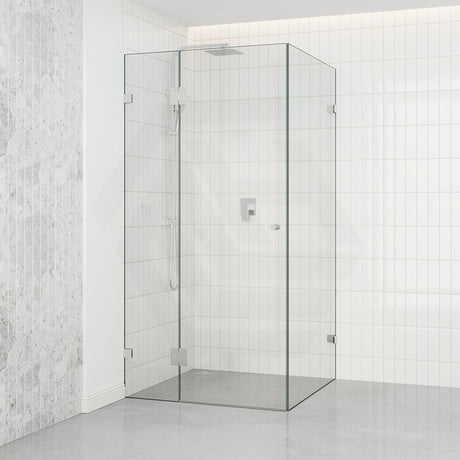 Tempered Glass Frameless Shower Screen L Shape Hinges Door Panel Chrome