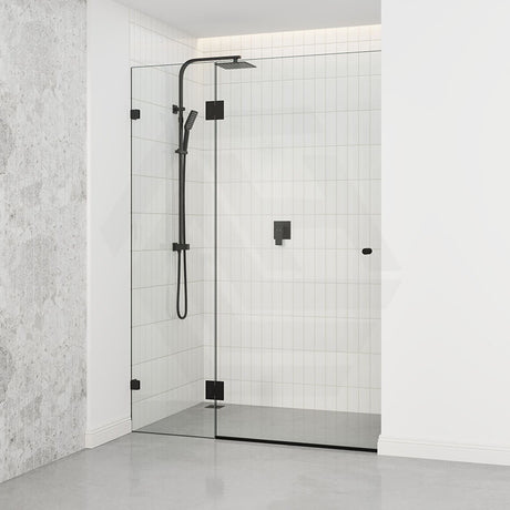 Tempered Glass Frameless Shower Screen Hinges Door Panel 685-995mm Black