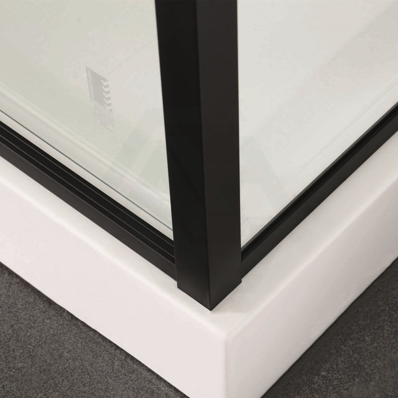 700-1470X1900Mm Semi-Frameless L Shape Shower Screen Pivot Door With Return Panel Black Fittings