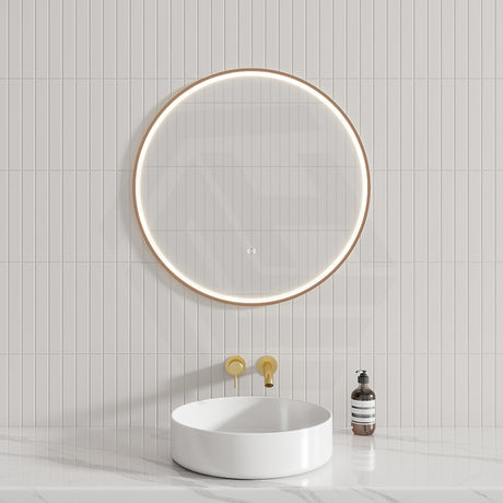 700/900Mm Aulic Windsor Round Led Mirror Brushed Bronze Framed Touchless Backlit Mirrors