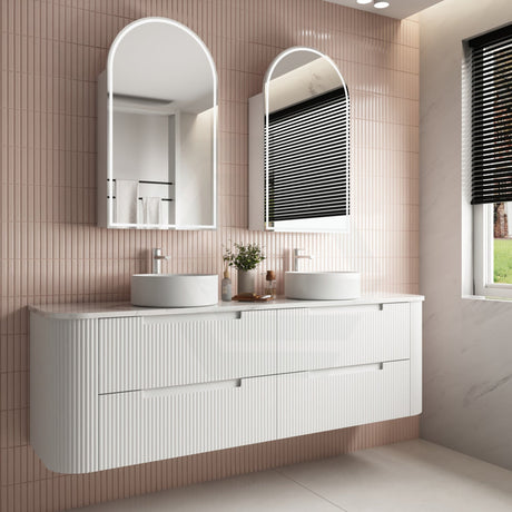 750-1800Mm Aulic Curva Wall Hung Vanity Finger Pull Drawer Timber Plywood Matt White Cabinet Only