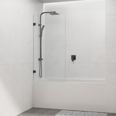 Tempered Glass Frameless Bathtub Shower Screen Fixed Panel Matt Black 750-900mm