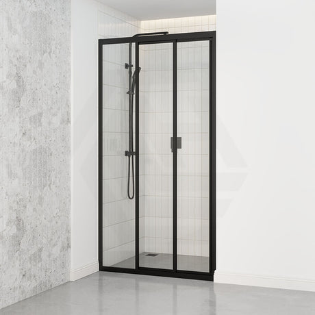830-1030Mm Wall To Sliding Shower Screen Matt Black Framed 3 Panels Doors 6Mm Glass Screens