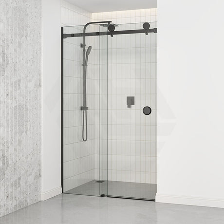 Tempered Glass Wall To Wall Sliding Shower Screen Frameless Round Handle Black