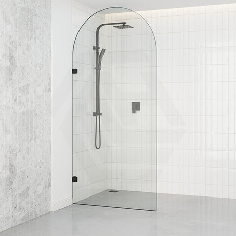 900/1000X2200Mm Arch Frameless Shower Screen Fixed Panel Tempered Glass Matt Black