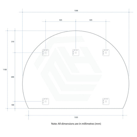900/1200/1500Mm Hamilton D-Shaped Polished Edge Mirror Glue To Wall Or Hangers Demister Available
