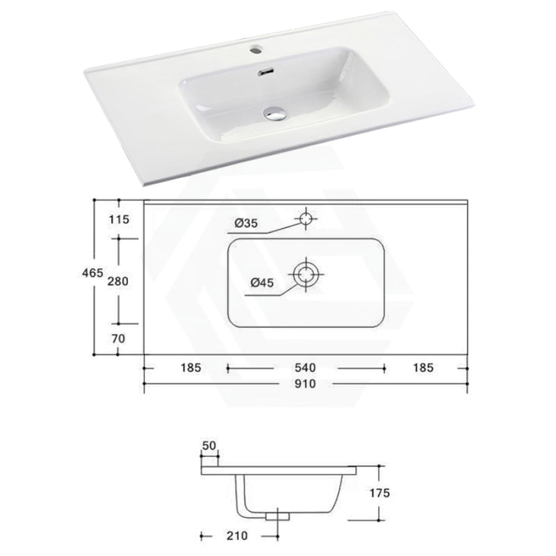 910X465X175Mm O Shape Ceramic Top For Bathroom Vanity Single Bowl 1 Or 3 Tap Holes Available Gloss