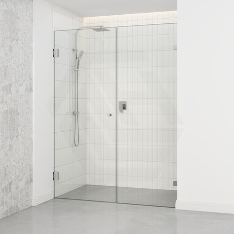 Tempered Glass Frameless Shower Screen Wall To Wall 2 Panels Pivot 940-1425mm Chrome