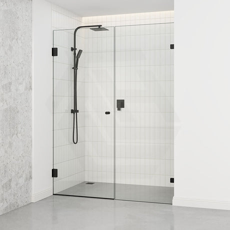 Tempered Glass Frameless Shower Screen Wall To Wall 2 Panels Pivot 940-1425mm Black