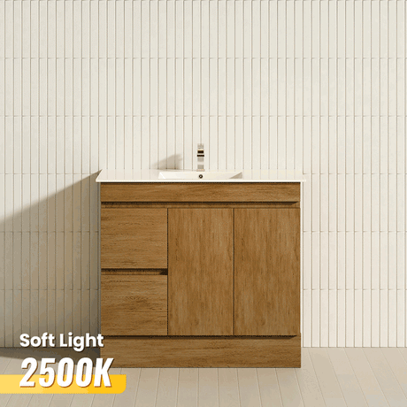 600-1500mm Freestanding Kickboard Bathroom Vanity Light Oak Wood Grain Cabinet Only