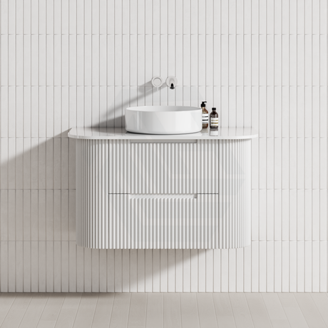 750-1800Mm Aulic Curva Wall Hung Vanity Finger Pull Drawer Timber Plywood Matt White Cabinet Only