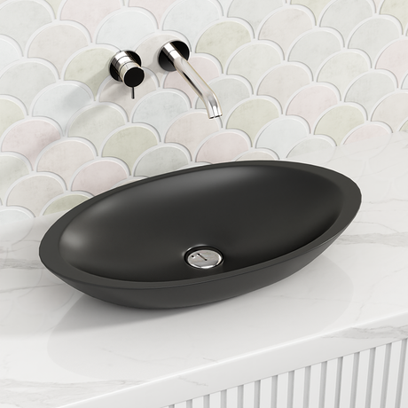 Fienza 600x350x105mm Bahama Matt Black Cast Stone Above Counter Basin