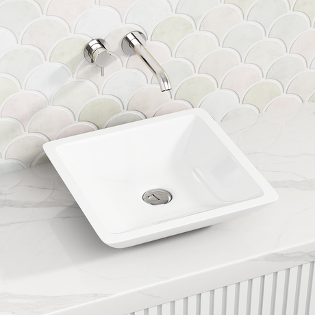 Fienza 420x420x105mm Classique Matt White Cast Stone Above Counter Basin