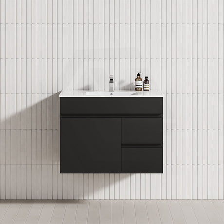 MCH 750mm Matt Black Wall Hung Vanity with Right Side Drawers