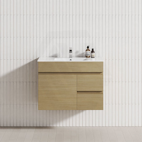 MCH 750mm Tuross Oak Wall Hung Vanity with Right Side Drawers
