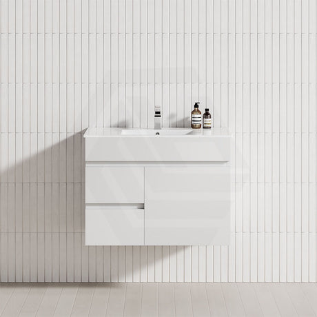 750mm Wall Hung Bathroom Floating Vanity 2-Drawer 1-Door Cabinet Matt White with left drawer side