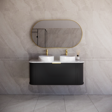 600-1500mm Houston Matt White/Black Plywood Curved Wall Hung Vanity With Variant Color Handle