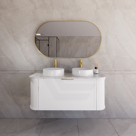 600-1500mm Houston Matt White/Black Plywood Curved Wall Hung Vanity With Variant Color Handle