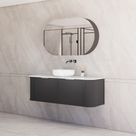 600-1500mm Houston Matt White/Black Plywood Curved Wall Hung Vanity With Variant Color Handle