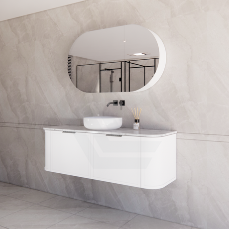 600-1500mm Houston Matt White/Black Plywood Curved Wall Hung Vanity With Variant Color Handle