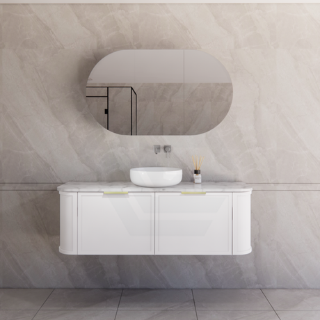 600-1500mm Houston Matt White/Black Plywood Curved Wall Hung Vanity With Variant Color Handle