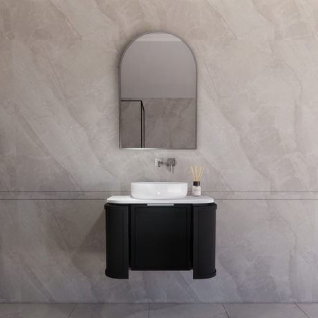 600-1500mm Houston Matt White/Black Plywood Curved Wall Hung Vanity With Variant Color Handle