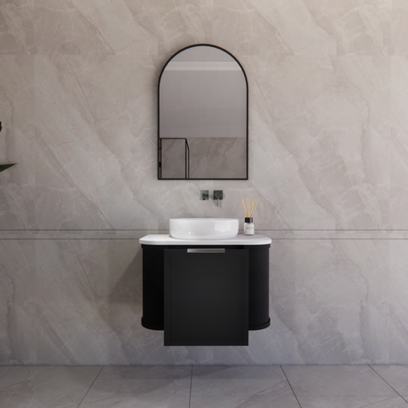 600-1500mm Houston Matt White/Black Plywood Curved Wall Hung Vanity With Variant Color Handle