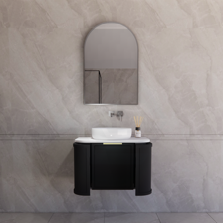 600-1500mm Houston Matt White/Black Plywood Curved Wall Hung Vanity With Variant Color Handle