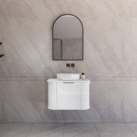 600-1500mm Houston Matt White/Black Plywood Curved Wall Hung Vanity With Variant Color Handle