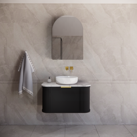 600-1500mm Houston Matt White/Black Plywood Curved Wall Hung Vanity With Variant Color Handle