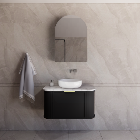 600-1500mm Houston Matt White/Black Plywood Curved Wall Hung Vanity With Variant Color Handle