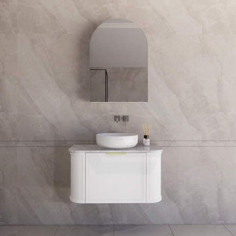 600-1500mm Houston Matt White/Black Plywood Curved Wall Hung Vanity With Variant Color Handle