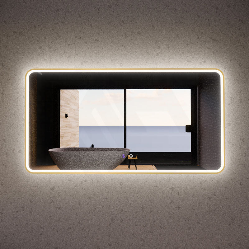 750/800/900/1200Mm Rectangle Gold Framed Led Mirror Touch Sensor Horizontal/Vertical Installation