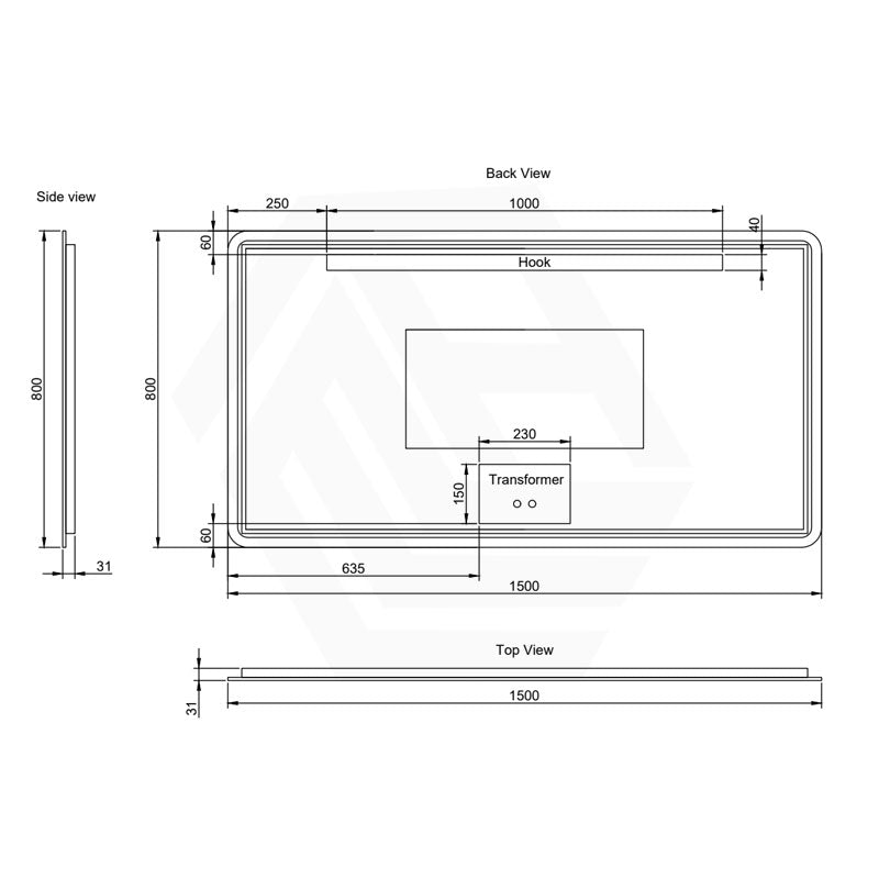 750/800/900/1200Mm Rectangle Gold Framed Led Mirror Touch Sensor Horizontal/Vertical Installation