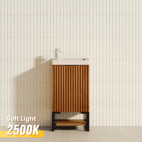 450X250X830Mm Vienna Solid Timber Fluted Freestanding One Door Mini Vanity With Overflow Poly Top