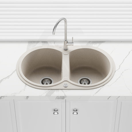 780x470x204mm Laveo Dafne Granite Double Bowls Stone Kitchen Sink Beige/Grey