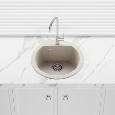 510x510x205mm Laveo Dafne Granite Single Bowl Round Stone Kitchen Sink Beige/Grey