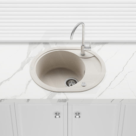 580x470x198mm Laveo Dafne Granite Single Bowl Stone Kitchen Sink Beige/Grey