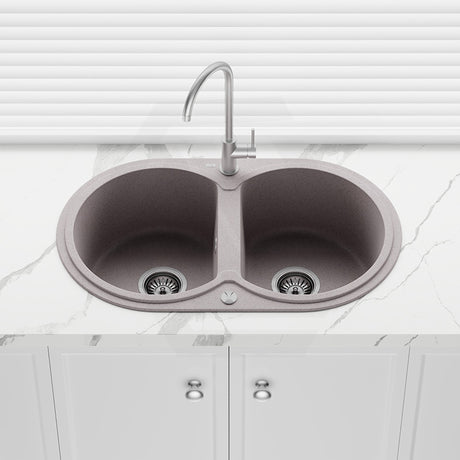 780x470x204mm Laveo Dafne Granite Double Bowls Stone Kitchen Sink Beige/Grey