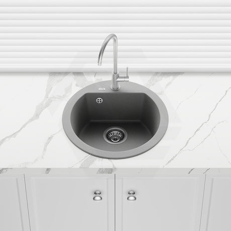 510x510x205mm Laveo Dafne Granite Single Bowl Round Stone Kitchen Sink Beige/Grey