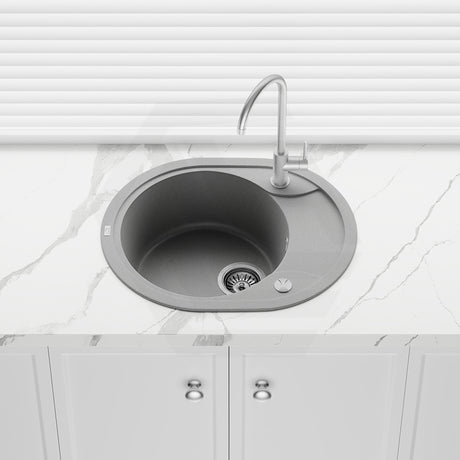 580x470x198mm Laveo Dafne Granite Single Bowl Stone Kitchen Sink Beige/Grey