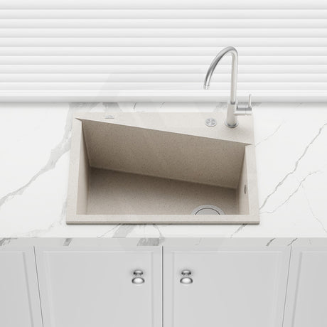600x480x227mm Laveo Grenada Granite Single Bowl Square Stone Kitchen Sink Beige/Grey