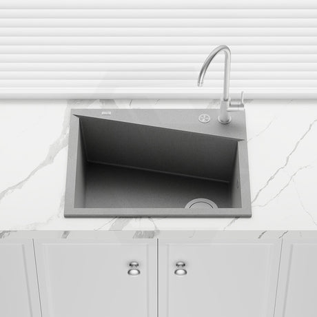 600x480x227mm Laveo Grenada Granite Single Bowl Square Stone Kitchen Sink Beige/Grey