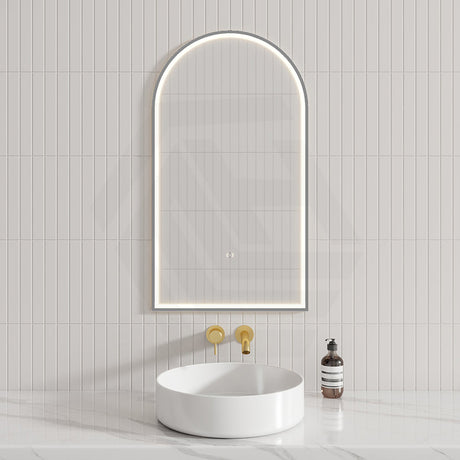 Aulic Canterbury 503X903Mm Gun Metal Framed Touchless Arch Backlit Led Mirror Mirrors