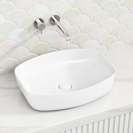 Rectangle Above Counter Ceramic Basin Ultra Slim Gloss White