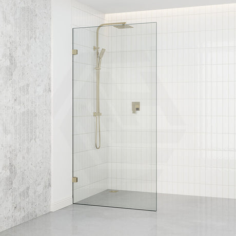 G#9(Gold) From 300 to 1200x2000mm Frameless Walk In Shower Screen Single Fixed Panel Light Gold Brackets 10mm Glass