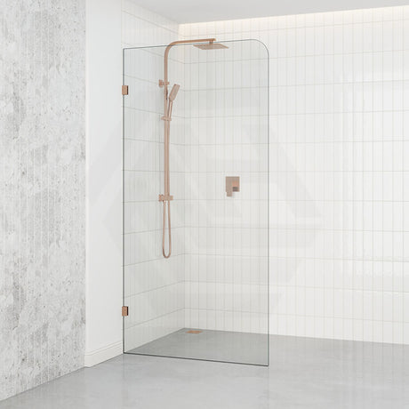 800/900/1000/1100/1200x2100mm Frameless CURVED Corner Shower Screen Single Door Fixed Panel 10mm Glass with Variant Colour L Brackets