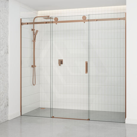1400-2530x2000mm Shower Screen Wall to Wall Sliding Door Variant Colour Stainless Steel Frameless 3 Panels