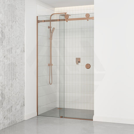 870-1180x2000mm Wall to Wall Sliding Shower Screen Frameless Variant Colour Stainless Steel Square Rail 10mm Glass Round Handle